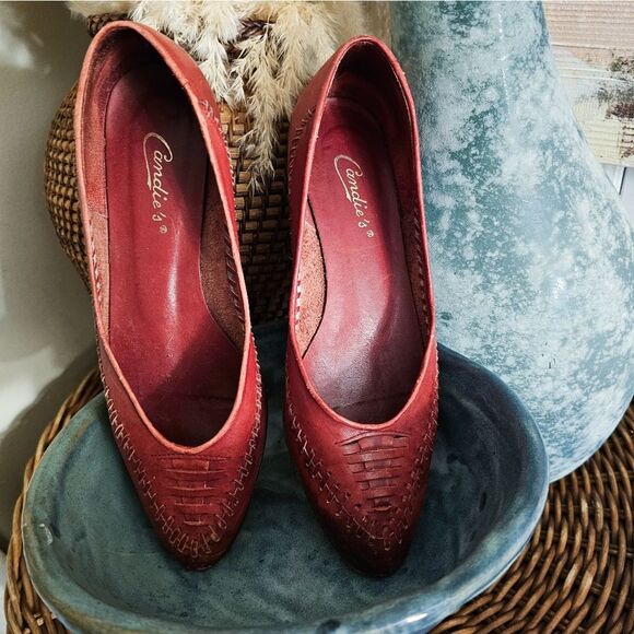 VTG Candie's Red Retro Oxford Huarache Leather Slip-On Flats Sz 8M – Rustic Wove - Picture 4 of 15